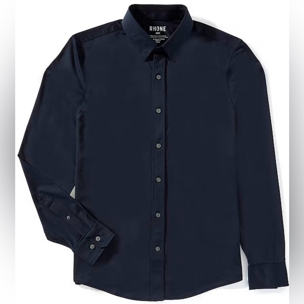 NWT Rhone Commuter Shirt Mens Navy Blue Slim Fit Italian Stretch Size L $138